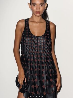 Anthropologie Maeve Black Faux-Leather Shell with Brown Printed Lining